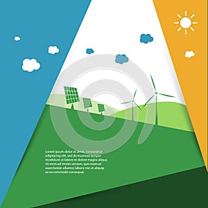 Sustainable Resources, Renewable, Reusable Green Energy Concept with Solar Panels and Wind Turbines - Future Alternative Power