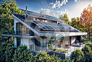Sustainable Style: Solar-Powered Home Embraces Modern Design, generative ai