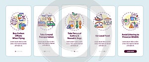 Sustainable tour tips onboarding mobile app page screen with concepts