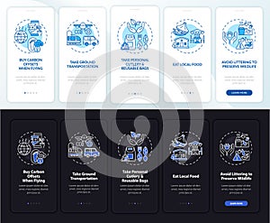 Sustainable tour tips onboarding mobile app page screen with concepts