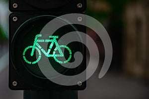 Sustainable transport. Bicycle traffic signal, green light