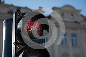 Sustainable transport. Bicycle traffic signal, red light