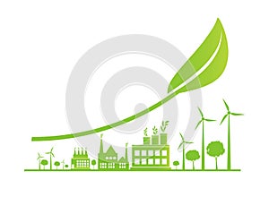 Sustainable Urban Growth in the City,Ecology.Green cities help the world with eco-friendly concept ideas,vector illustration photo