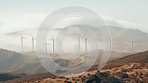 Sustainable Wind Turbines In A Desert Landscape