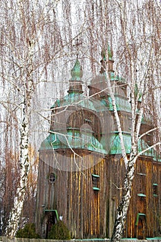 Sustainable and wooden ecological comfortable traditional national slavic ethnic authentic slavic church temple in rural