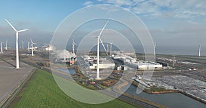 SustainableClimateVisuals Datacenter using sustainable energy produced by wind turbines. Eemshaven, The Netherlands