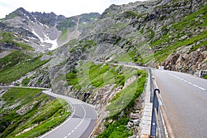 Susten mountain road and glacier in Switzerland