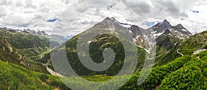 Susten mountain road and glacier in Switzerland