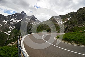 Susten mountain road and glacier in Switzerland