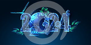 Sustianable development goals for 2024, New Year web banner in futuristic style on blue background