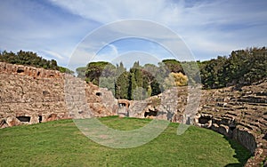 Sutri, Viterbo, Lazio, Italy: the Roman amphitheater, dug in the tufa rock 2000 years ago