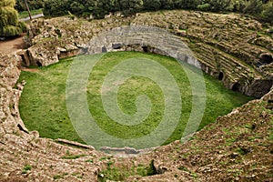 Sutri, Viterbo, Lazio, Italy: the Roman amphitheater, dug in the tufa rock 2000 years ago photo