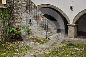 Sutrio, Carnia, Friuli, Italy. Old courtyard