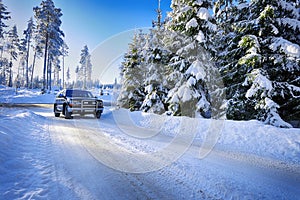 Suv, 4x4 driving in snowy conditions