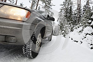 Suv, car, driving in snowy dangerous conditions