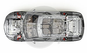 Suv detailed cutaway 3D rendering. Top view.