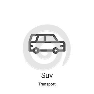 suv icon vector from transport collection. Thin line suv outline icon vector illustration. Linear symbol for use on web and mobile