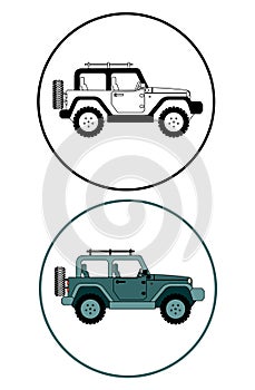 Suv jeep for safari and extreme travel set icon