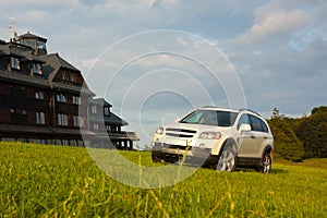 SUV at a mountain hotel