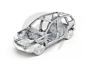 Suv technical drawing showing the car chassis.