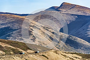 SUV trucks in the mountain expedition