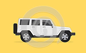 Suv with white color and strong tough design 4 wheel drive with yellow background color -