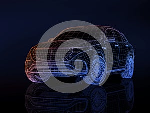Suv wireframe on a dark background - 3D rendering photo