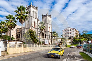 Suva, Fiji. Sacred Heart Cathedral of Suva, Archdiocese of Suva. Roman Catholic Church. Vibrant Suva downtown, Oceania.