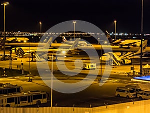 Suvarnabhumi Airport,Samut Prakan Province,Thailand,June 3,2017:Airport with airplanes at night.