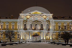 Suvorov Military School. Saint-Petersburg, Russia. The building of the Vorontsov Palace. Night photo.