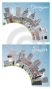 Suwon and Changwon South Korea City Skyline Set