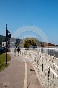 Suwon Hwaseong Fortress Wall, with the park view during autumn.