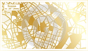 Suwon South Korea City Map in Retro Style in Golden Color. Outline Map