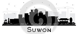 Suwon South Korea City Skyline Silhouette with Black Buildings Isolated on White
