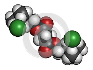 Suxamethonium chloride succinylcholine muscle relaxant drug molecule. Atoms are represented as spheres with conventional color. photo