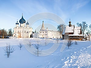Suzdal Kremlin with Churches and palace in winter