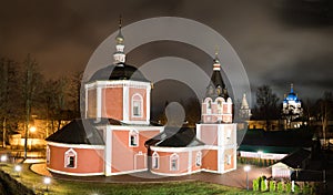 Suzdal, Russia. Church of the Assumption, the bell tower of Suzdal Kremlin at night in spring