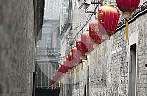 Suzhou ancient town with traditional red lantern photo