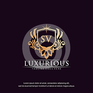 SV initial letter luxury ornament gold monogram logo template vector art