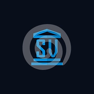 SV initial logo monogram with simple courthouse building icon design vector photo