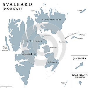 Svalbard, Jan Mayen and Bear Island political map photo
