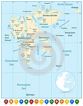 Svalbard Map and Colorful Map Pointers photo