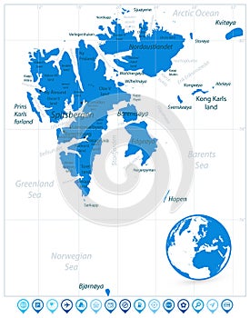 Svalbard Map Isolated On White and Map Pointers photo