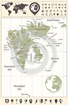 Svalbard Map and World Map with navigation icons