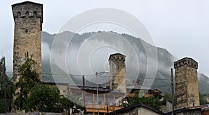 Svan towers in Mestia. Svaneti