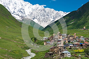 Svan Towers at Ushguli village in Samegrelo-Zemo Svaneti, Georgia. It is part of the UNESCO World Heritage Site.