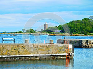 Svaneke harbor and lighthouse. Bornholm. Denmark