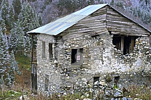 Svanetia region and old abandoned house