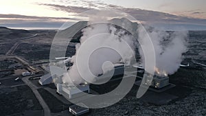 Svartsengi Geothermal Power Plant, Iceland. Aerial view over Blue Lagoon Spa