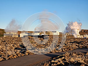 Svartsengi Geothermal Power Plant near Grindavik, Iceland on clear sunny day.